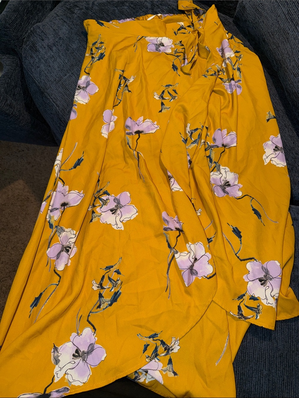 Le Lis Mustard Floral Maxi Skirt with Lilac Blooms